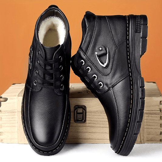 Wind- und wasserdichte Herren-Lederstiefel mit flauschigem Futter – Ansicht 1