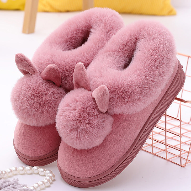 Warme Damen-Winterpantoffeln mit Hasendekor – Ansicht 3
