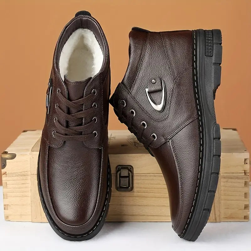 Wind- und wasserdichte Herren-Lederstiefel mit flauschigem Futter – Ansicht 2