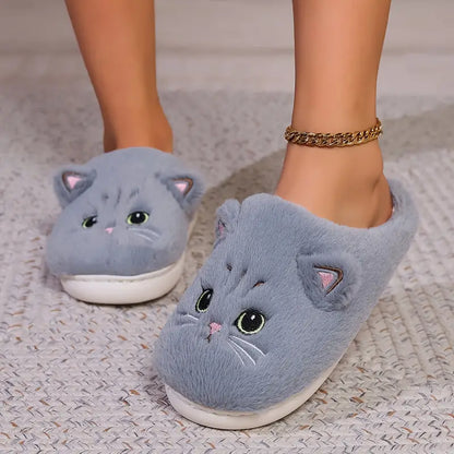 Kuschelige Damen-Winterpantoffeln mit Cartoon-Katzenmotiv – Ansicht 4
