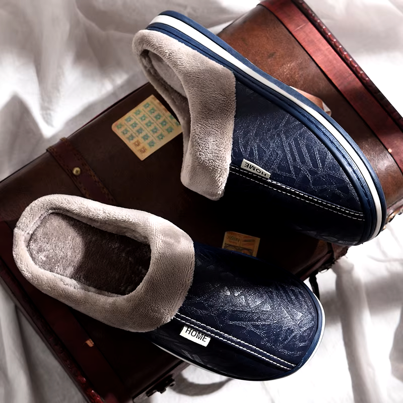 Warme wasserdichte Unisex-Lederpantoffeln – Ansicht 2