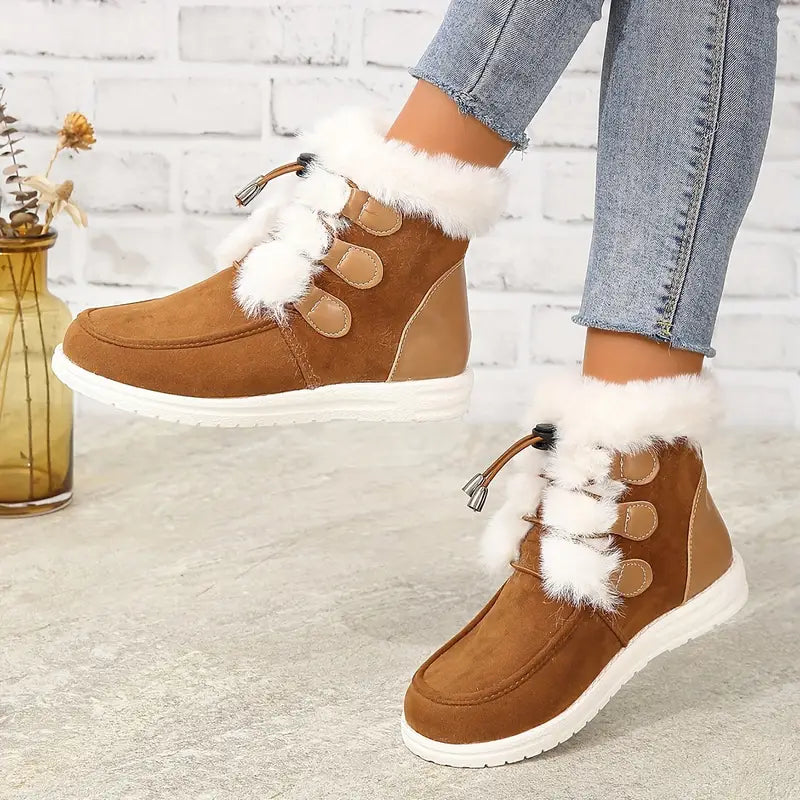 Warme Damen-Schneestiefel mit Plüschfutter und Kordelzug – Ansicht 4
