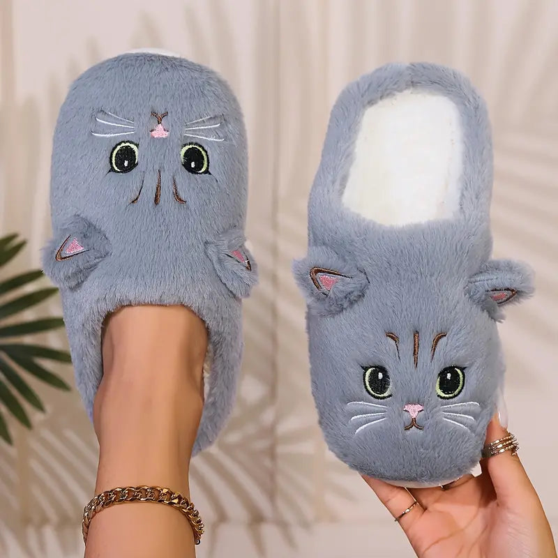 Kuschelige Damen-Winterpantoffeln mit Cartoon-Katzenmotiv – Ansicht 14