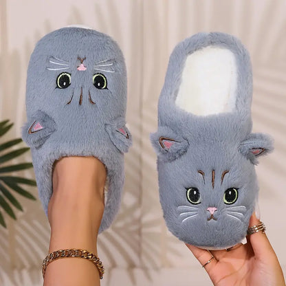 Kuschelige Damen-Winterpantoffeln mit Cartoon-Katzenmotiv – Ansicht 14
