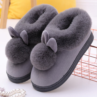 Warme Damen-Winterpantoffeln mit Hasendekor – Ansicht 4