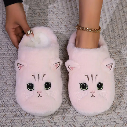 Kuschelige Damen-Winterpantoffeln mit Cartoon-Katzenmotiv – Ansicht 3