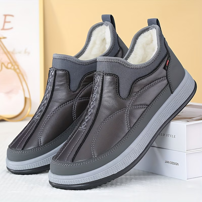 Warme wasserdichte Herren-Lederstiefeletten mit Fleecefutter – Ansicht 2