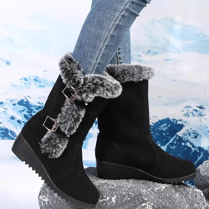 Damen-Schneestiefel mit Fellfutter und Keilabsatz – Ansicht 8