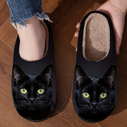 Damen-Pantoffeln mit schwarzem Katzenmotiv – Ansicht 1