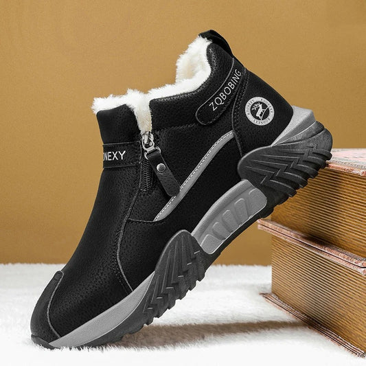 Warme Herren-Lederstiefeletten mit Fleecefutter und Reißverschluss – Ansicht 1